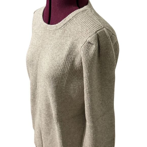 STITCHES & STRIPES Heathered Crew Neck Long Puff Sleeve Sweater Oatmeal Tan XL - Picture 2 of 7